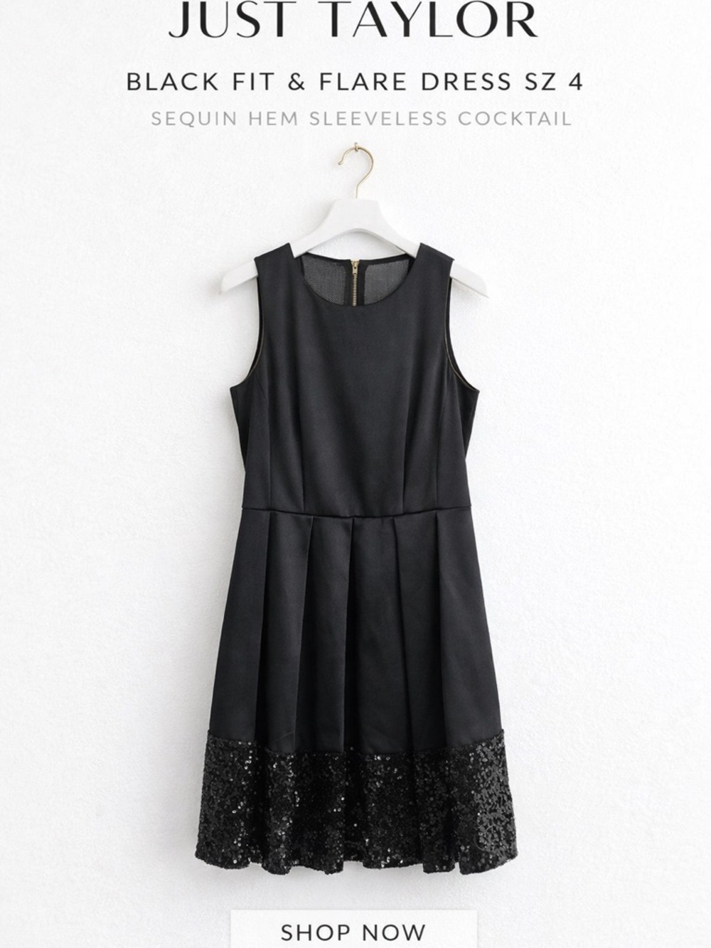Just Taylor Black Sleeveless Fit-and-Flare Dress with Sequin Hem